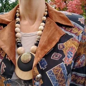 VINTAGE STATEMENT NECKLACE 1980's 80's wooden